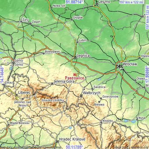 Topographic map of Paszowice