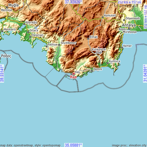 Topographic map of Kaş