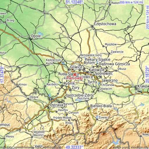 Topographic map of Paniówki