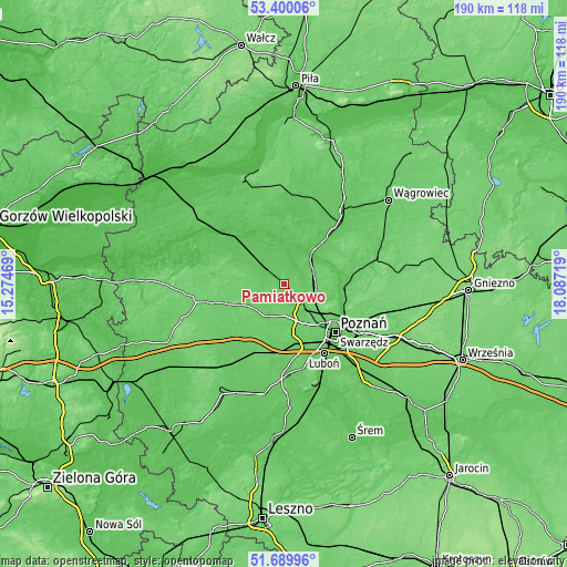 Topographic map of Pamiątkowo