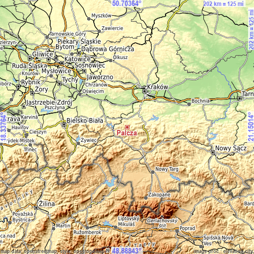 Topographic map of Palcza