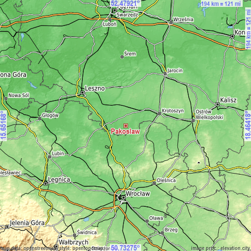 Topographic map of Pakosław