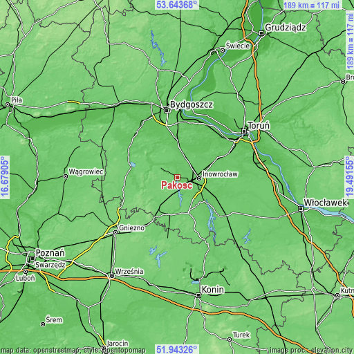 Topographic map of Pakość