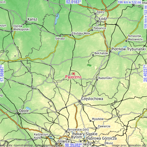 Topographic map of Pajęczno