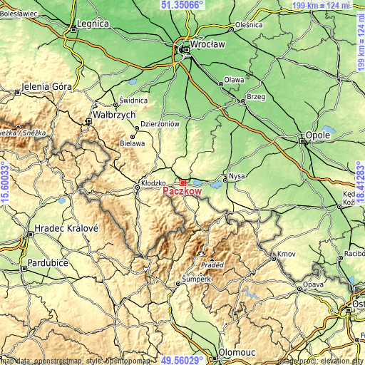Topographic map of Paczków