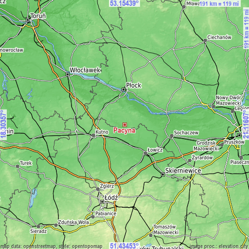 Topographic map of Pacyna