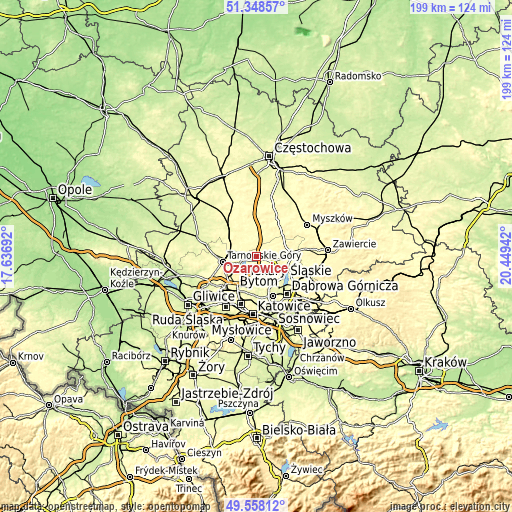 Topographic map of Ożarowice