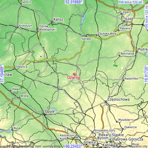 Topographic map of Ożarów