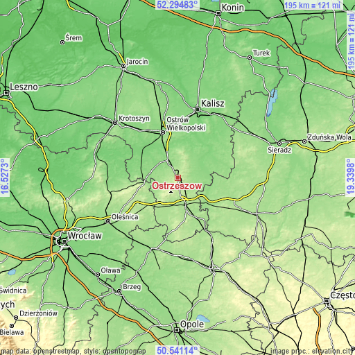 Topographic map of Ostrzeszów