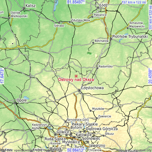 Topographic map of Ostrowy nad Okszą