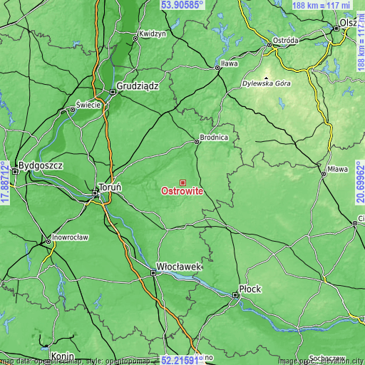 Topographic map of Ostrowite