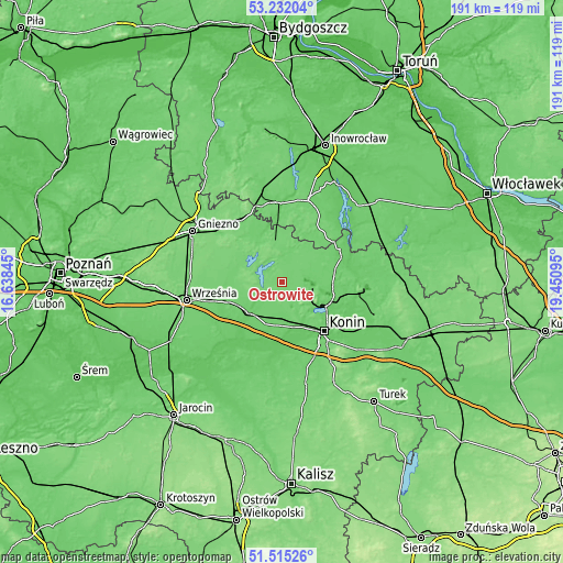 Topographic map of Ostrowite