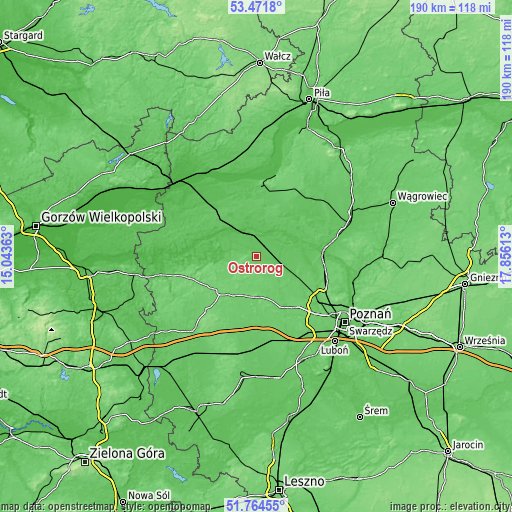 Topographic map of Ostroróg