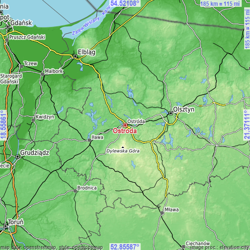 Topographic map of Ostróda