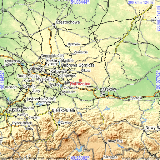 Topographic map of Ostrężnica