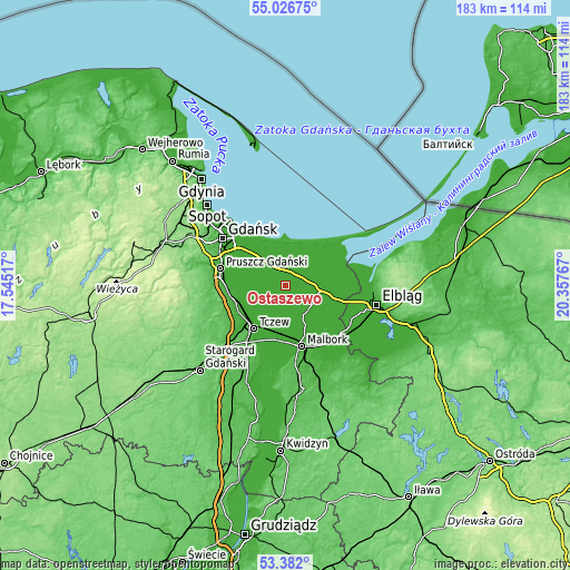 Topographic map of Ostaszewo