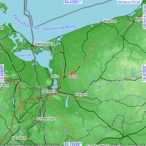 Topographic map of Osina