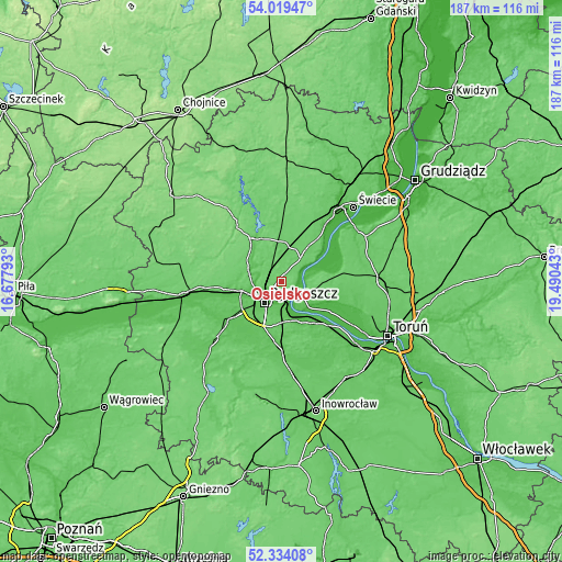 Topographic map of Osielsko