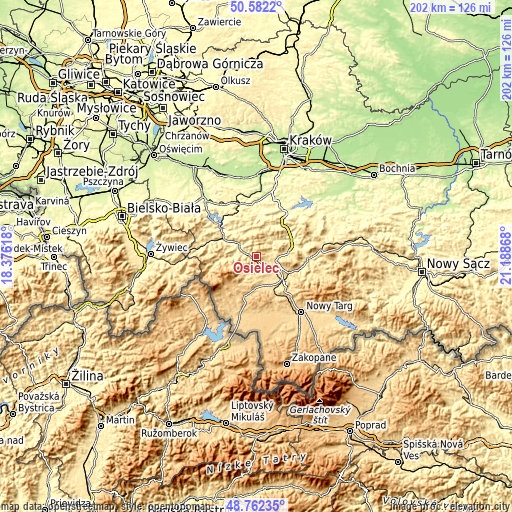 Topographic map of Osielec