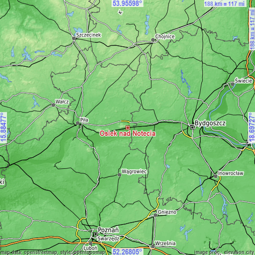 Topographic map of Osiek nad Notecią