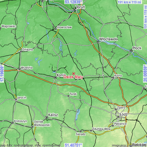Topographic map of Osiek Mały