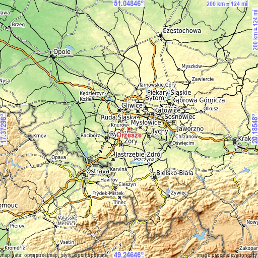 Topographic map of Orzesze