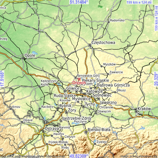 Topographic map of Orzech