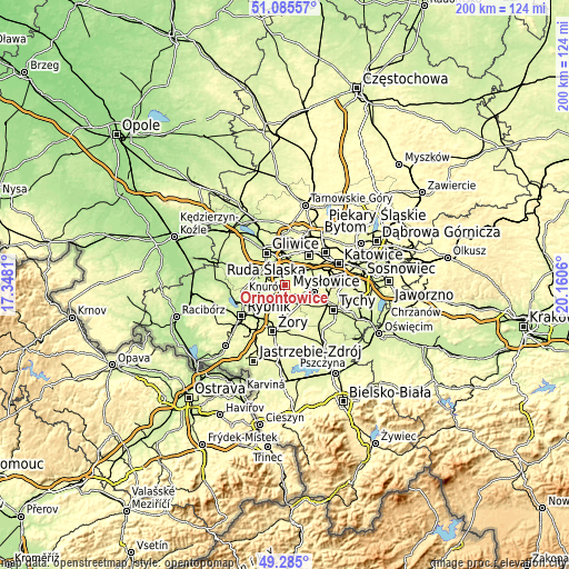 Topographic map of Ornontowice