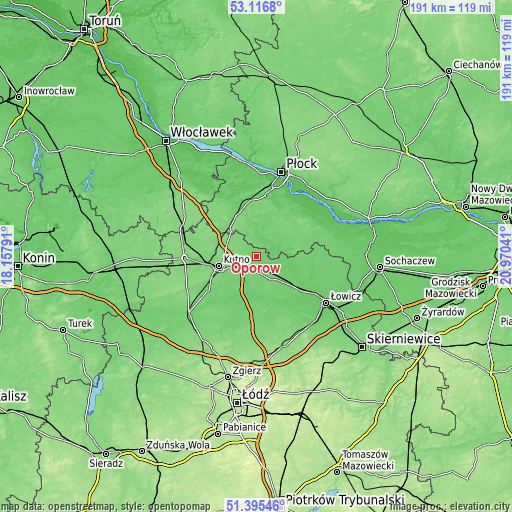 Topographic map of Oporów