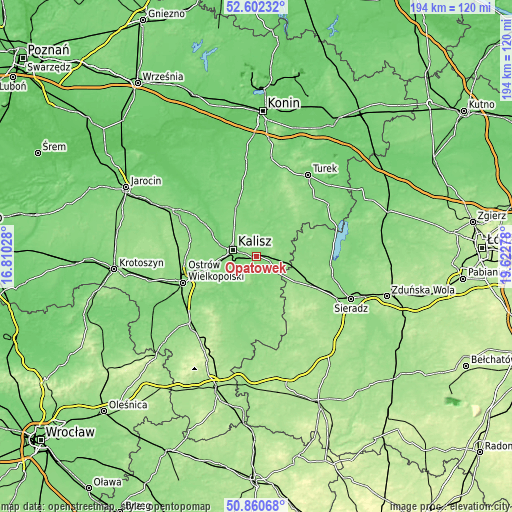 Topographic map of Opatówek