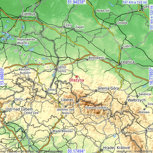 Topographic map of Olszyna