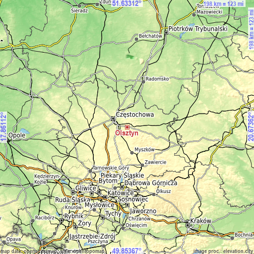 Topographic map of Olsztyn