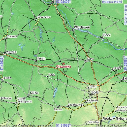 Topographic map of Olszówka