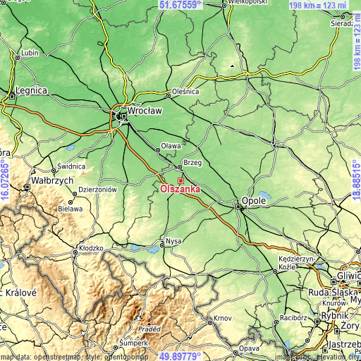 Topographic map of Olszanka