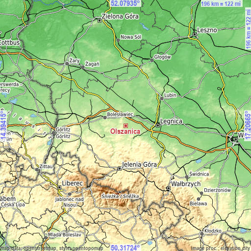 Topographic map of Olszanica