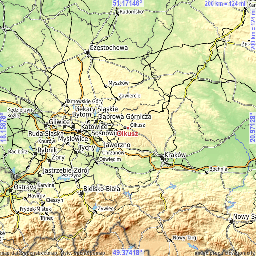 Topographic map of Olkusz