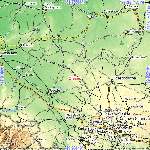 Topographic map of Olesno