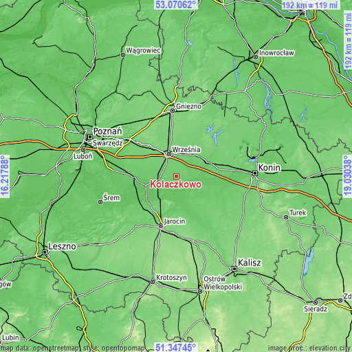 Topographic map of Kołaczkowo