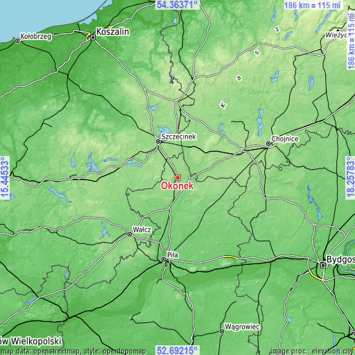 Topographic map of Okonek