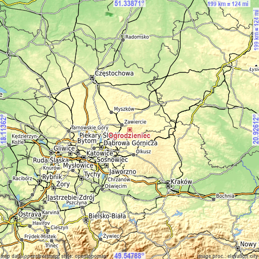 Topographic map of Ogrodzieniec
