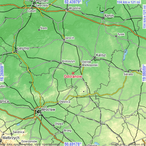 Topographic map of Odolanów