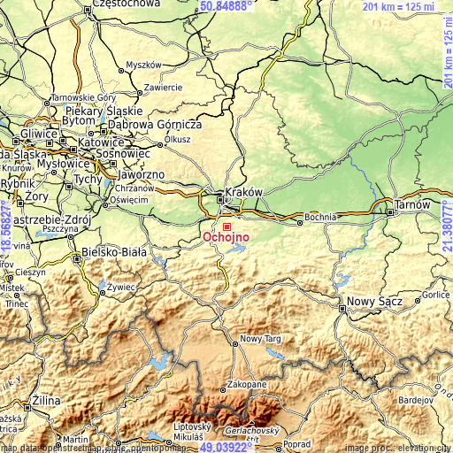 Topographic map of Ochojno