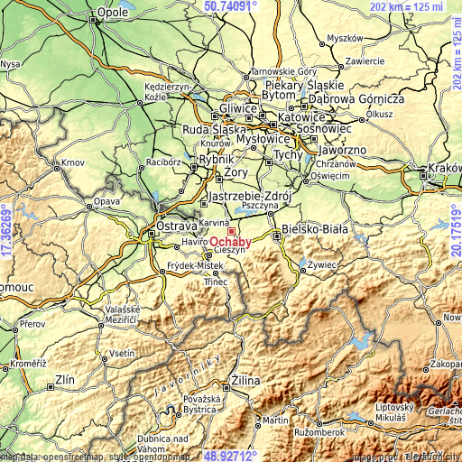 Topographic map of Ochaby