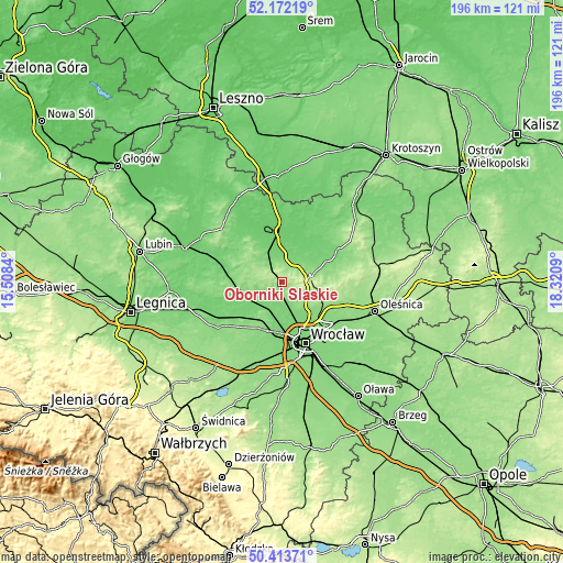 Topographic map of Oborniki Śląskie