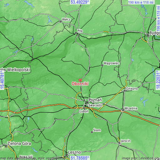 Topographic map of Oborniki