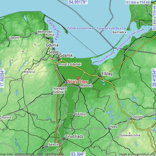 Topographic map of Nowy Staw