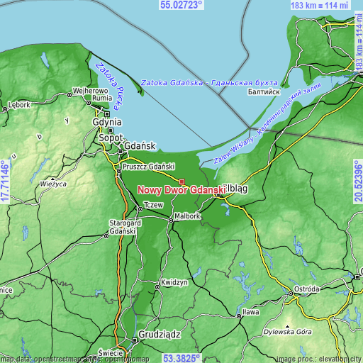 Topographic map of Nowy Dwór Gdański
