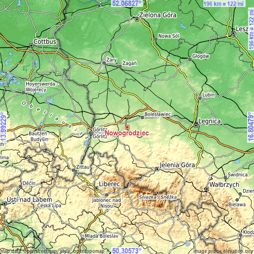Topographic map of Nowogrodziec