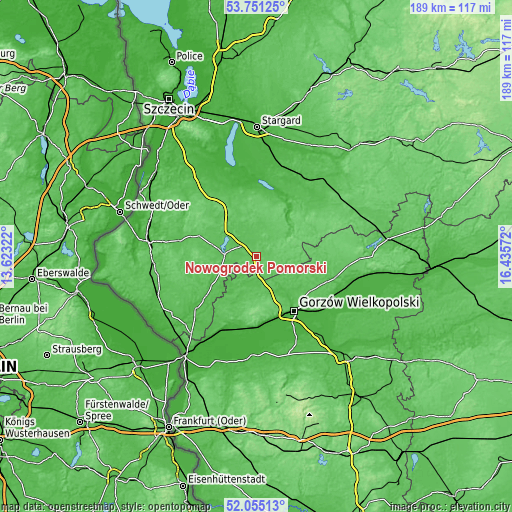 Topographic map of Nowogródek Pomorski