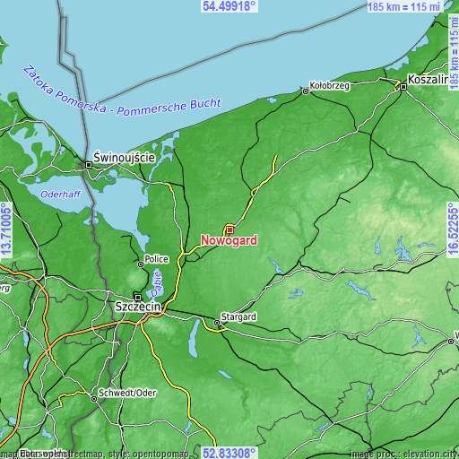 Topographic map of Nowogard